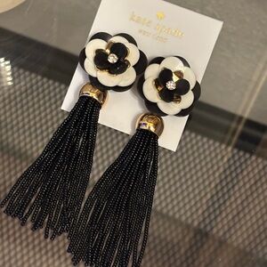Kate Spade Rosy Posies Black Tassels Drop Earrings